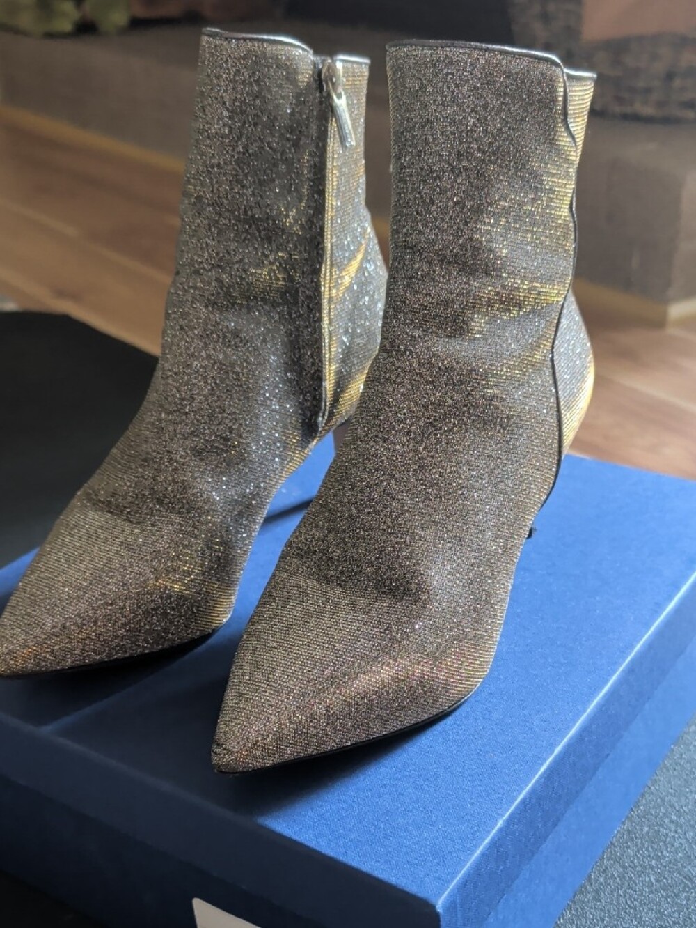 Sarah Flint Silver Glitter Pointed Ankle Boots